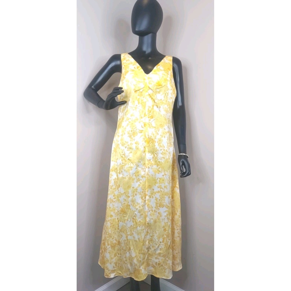 Dorothy Perkins Yellow White Floral Back Zip Ruch Front Midi Dress Size 10